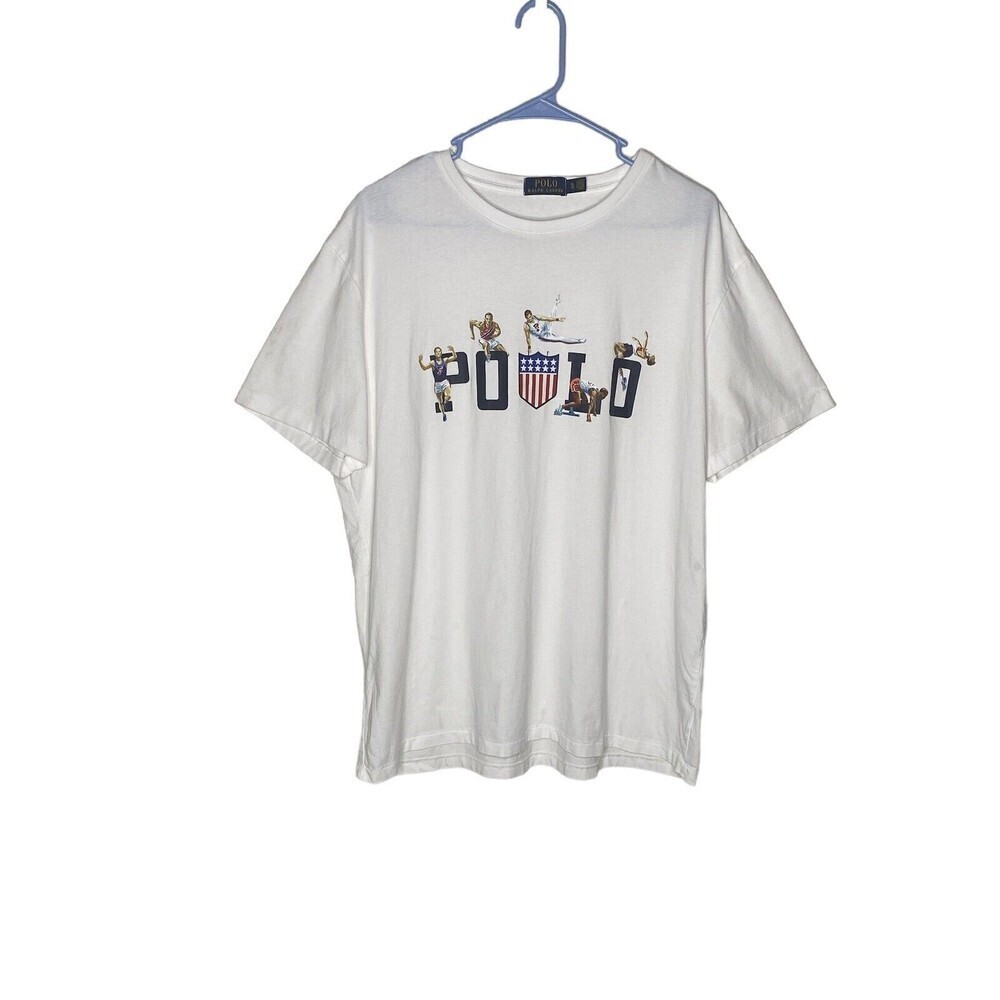 Polo Ralph Lauren Shirt Men XL Slim Fit USA Olympics White Graphic T Shirt